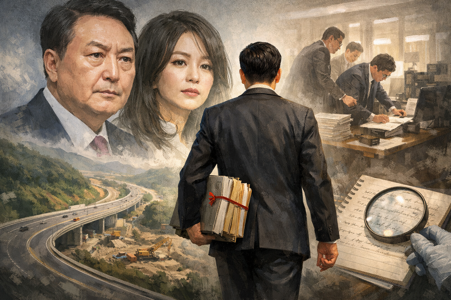 종합특검, 윤석열·김건희 등 58명 기소…수사 결과 발표 예정 관련 AI 보도 일러스트