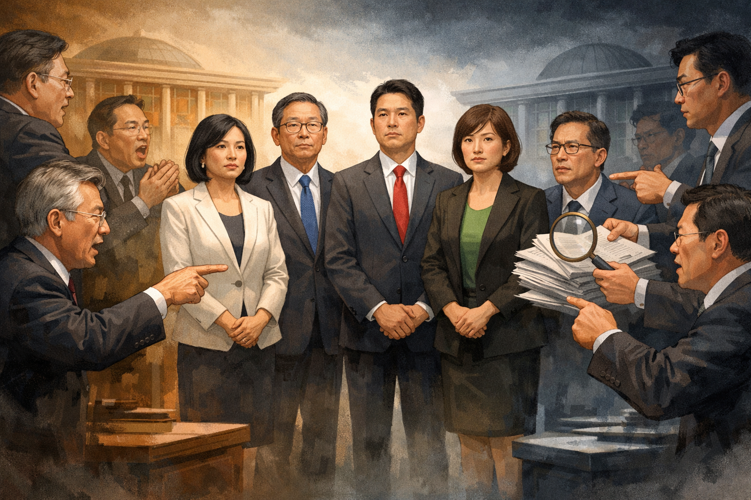 이재명 정부 2기 개각 후보자 6명 놓고 여야 공방 관련 AI 보도 일러스트