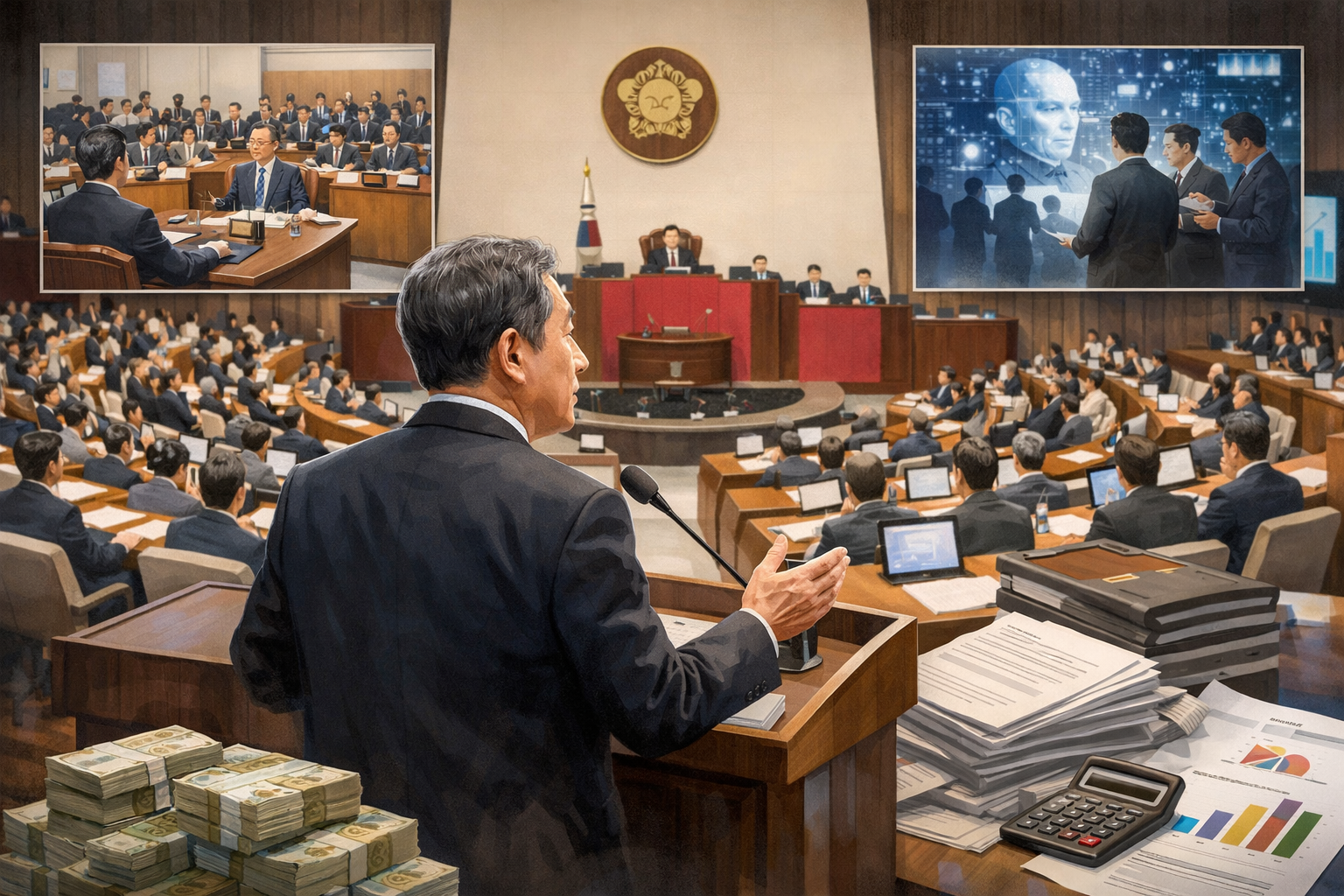 정기국회 개막…인사청문회·국정감사·2027년 예산 심사 본격화 관련 AI 보도 일러스트