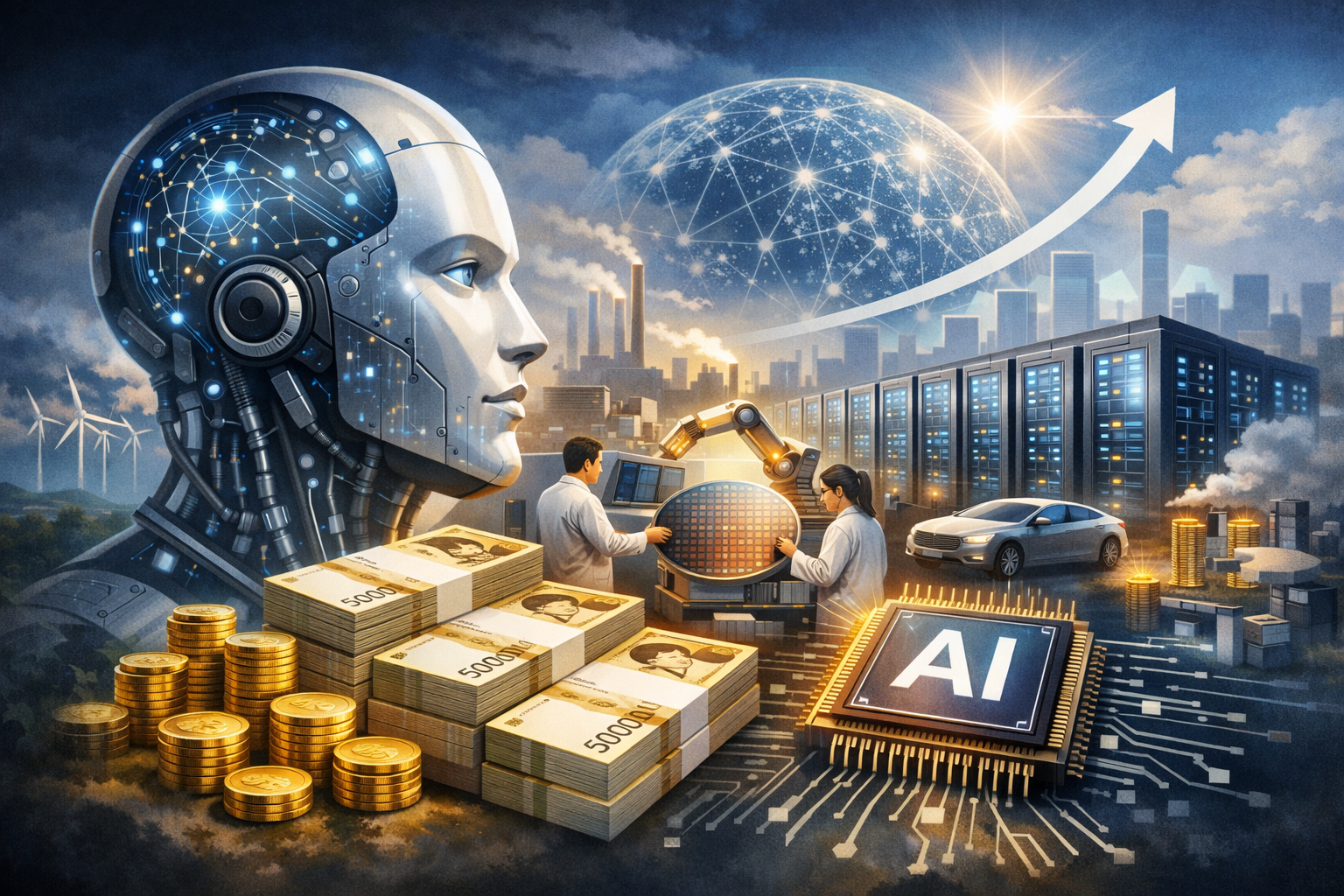 정부, AI 중심 과학기술 예산 확대…내년 AI에 9조원대 투입 관련 AI 보도 일러스트