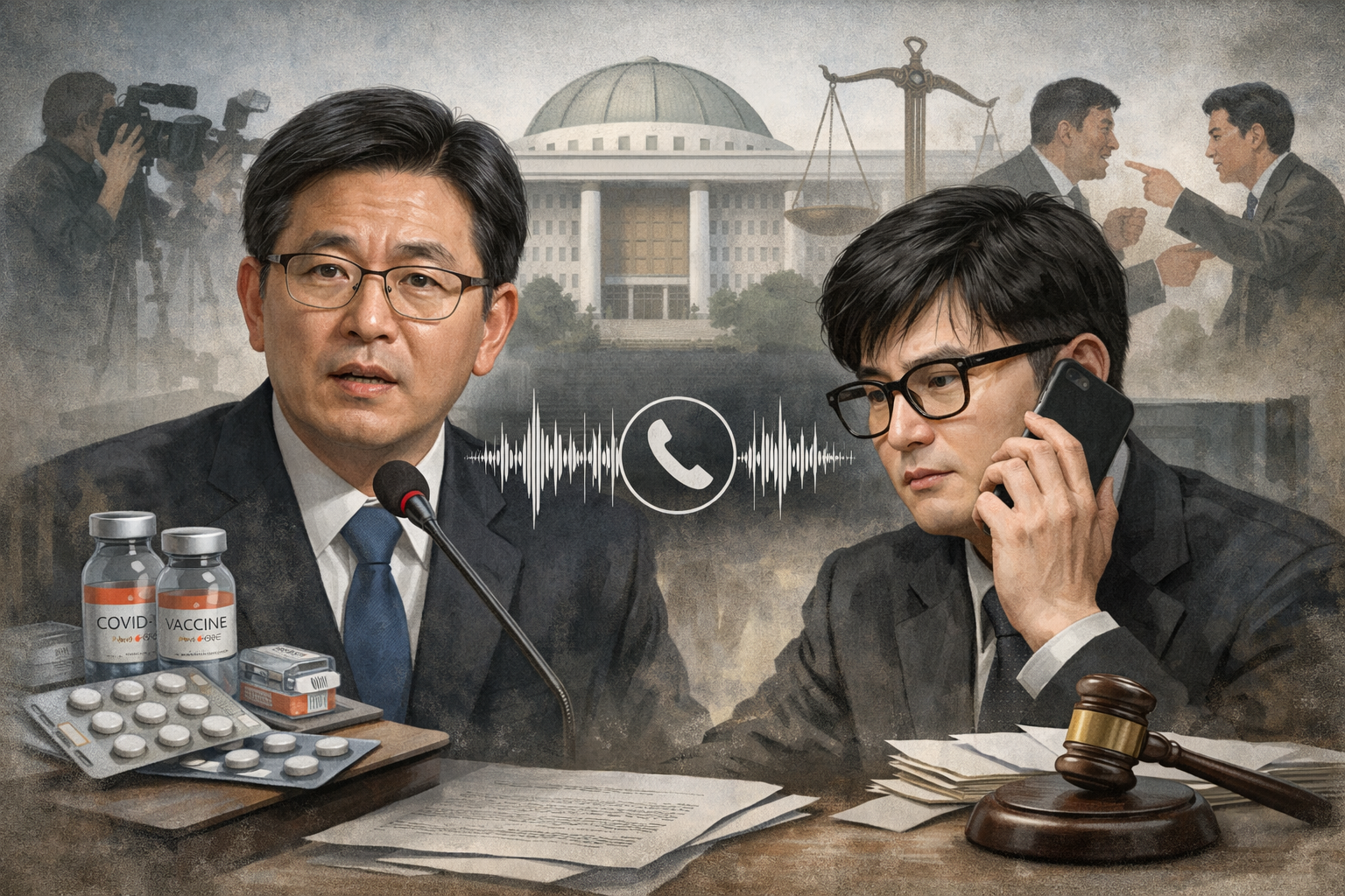 김승원 법무부 장관 후보자 신약 임상 승인 청탁 의혹, 녹취 공개로 공방 확산 관련 AI 보도 일러스트
