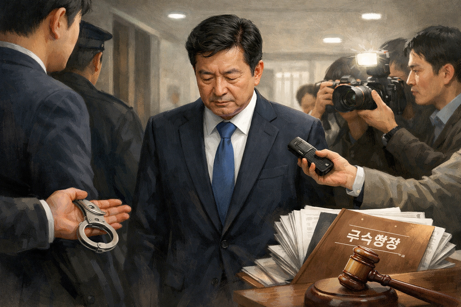 경찰, 비위 의혹 김병기 의원 구속영장 신청 관련 AI 보도 일러스트