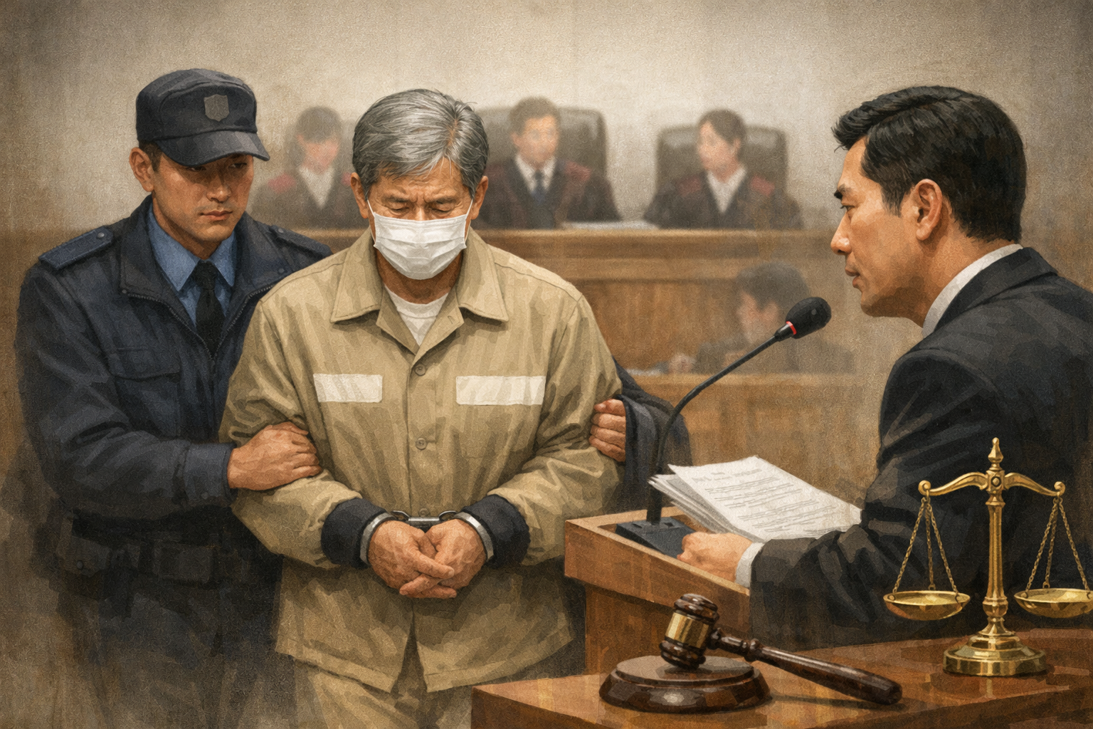 검찰, JMS 정명석에 추가 성범죄 혐의 징역 27년 구형 관련 AI 보도 일러스트