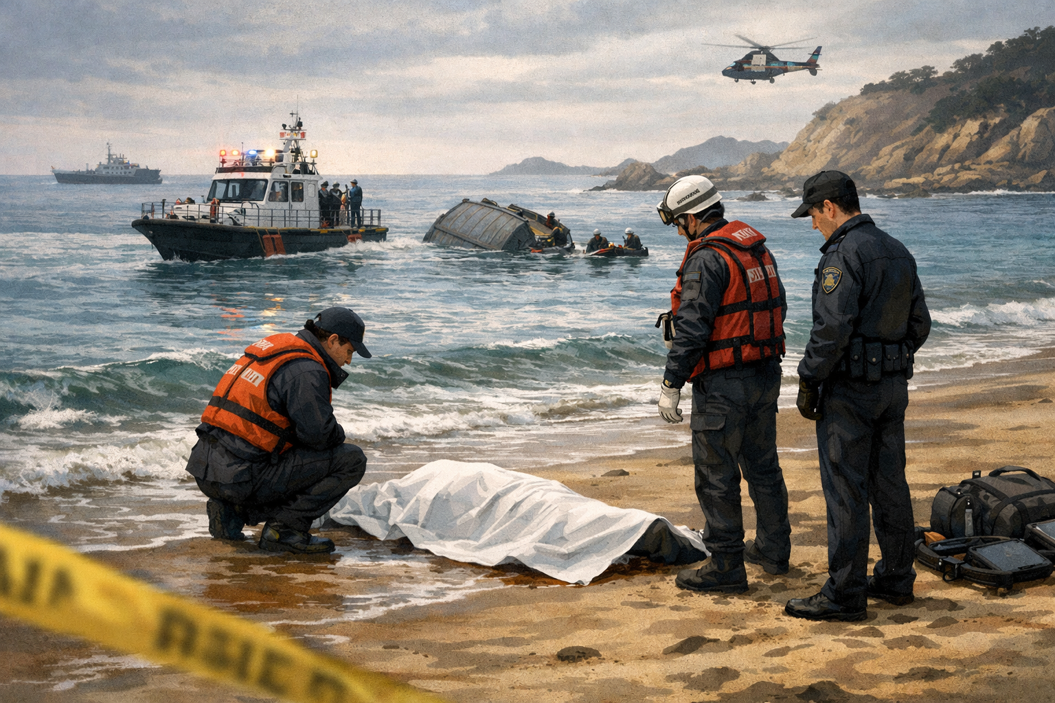 부산 예인선 전복 실종 선원 1명, 포항 해변서 발견 관련 AI 보도 일러스트