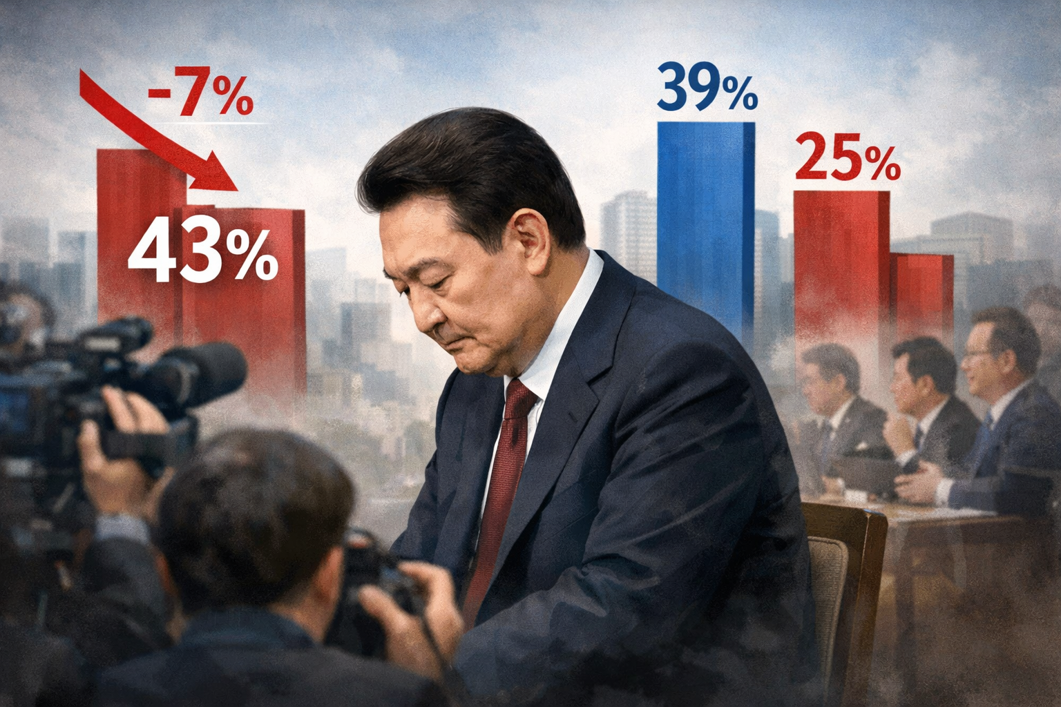 이 대통령 국정 지지율 43%…NBS 조사서 2주 새 7%p 하락 관련 AI 보도 일러스트