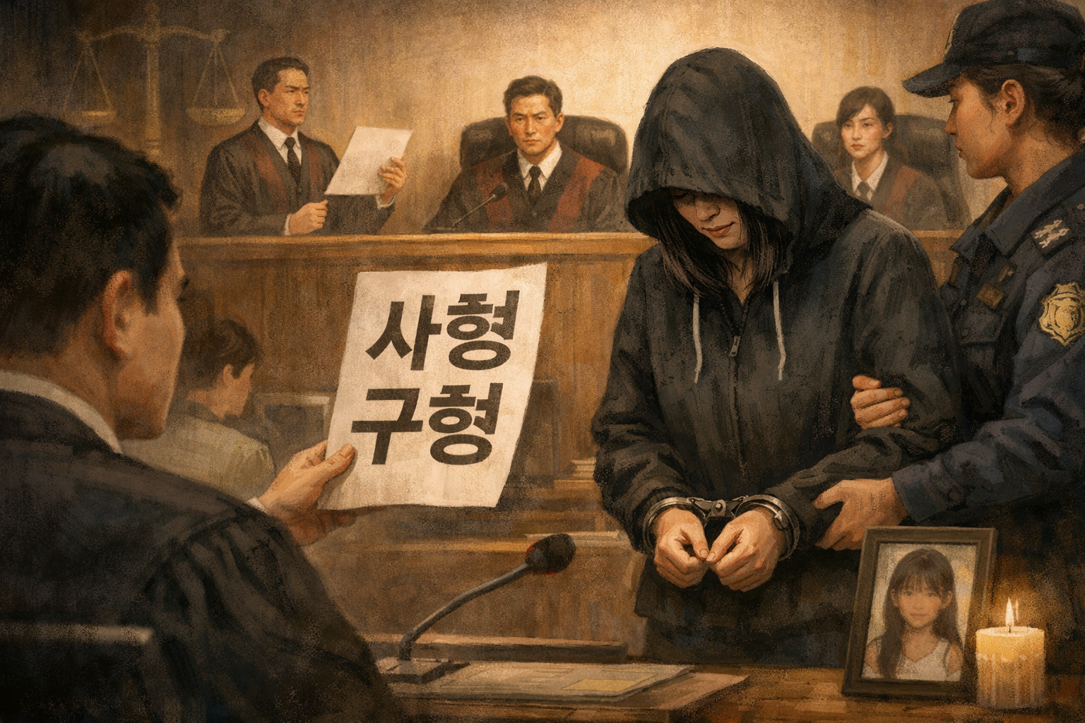 10대 딸 숨지게 한 혐의 40대 유튜버에게 검찰 사형 구형 관련 AI 보도 일러스트