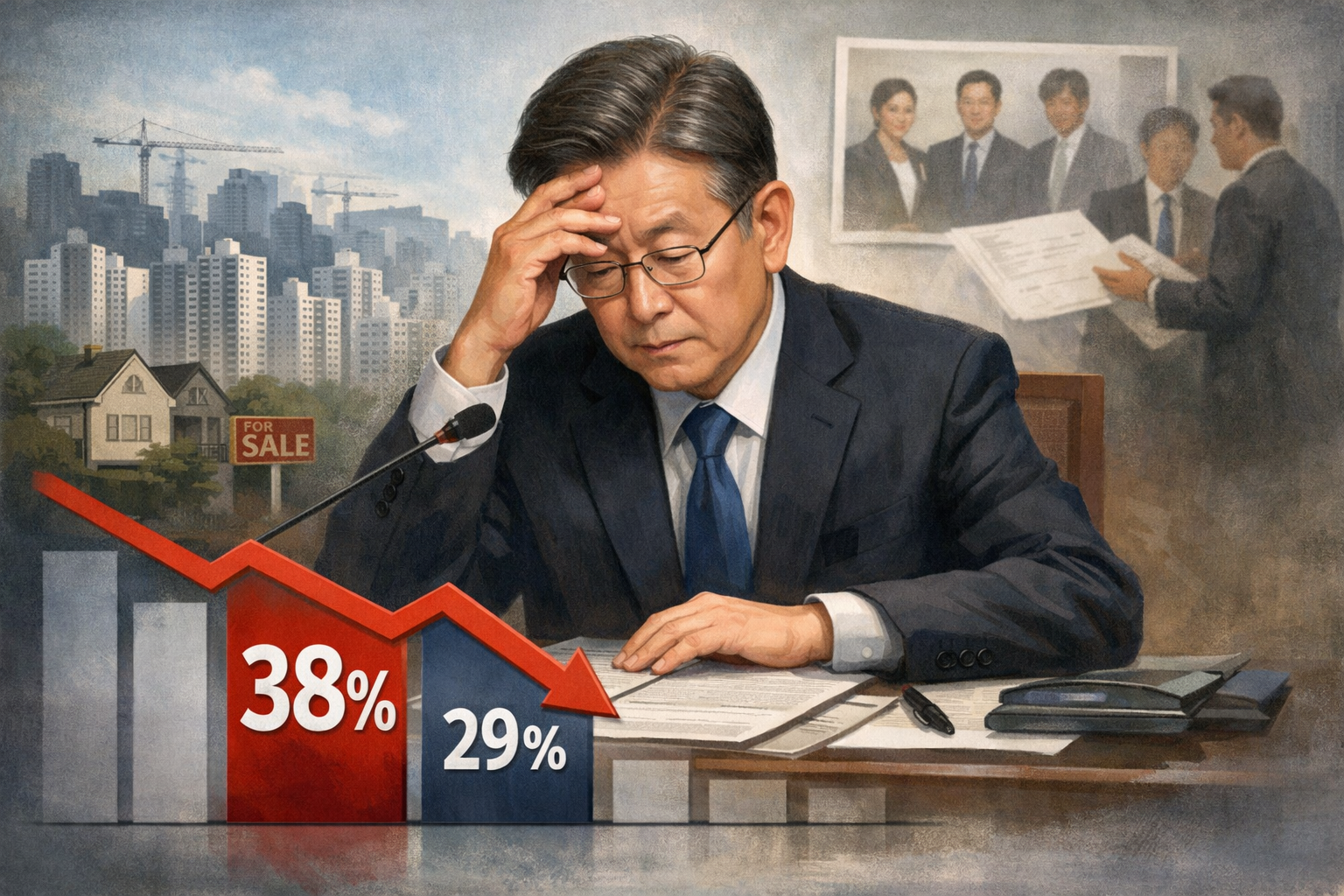이재명 대통령 국정 지지율 38%…취임 후 최저 관련 AI 보도 일러스트