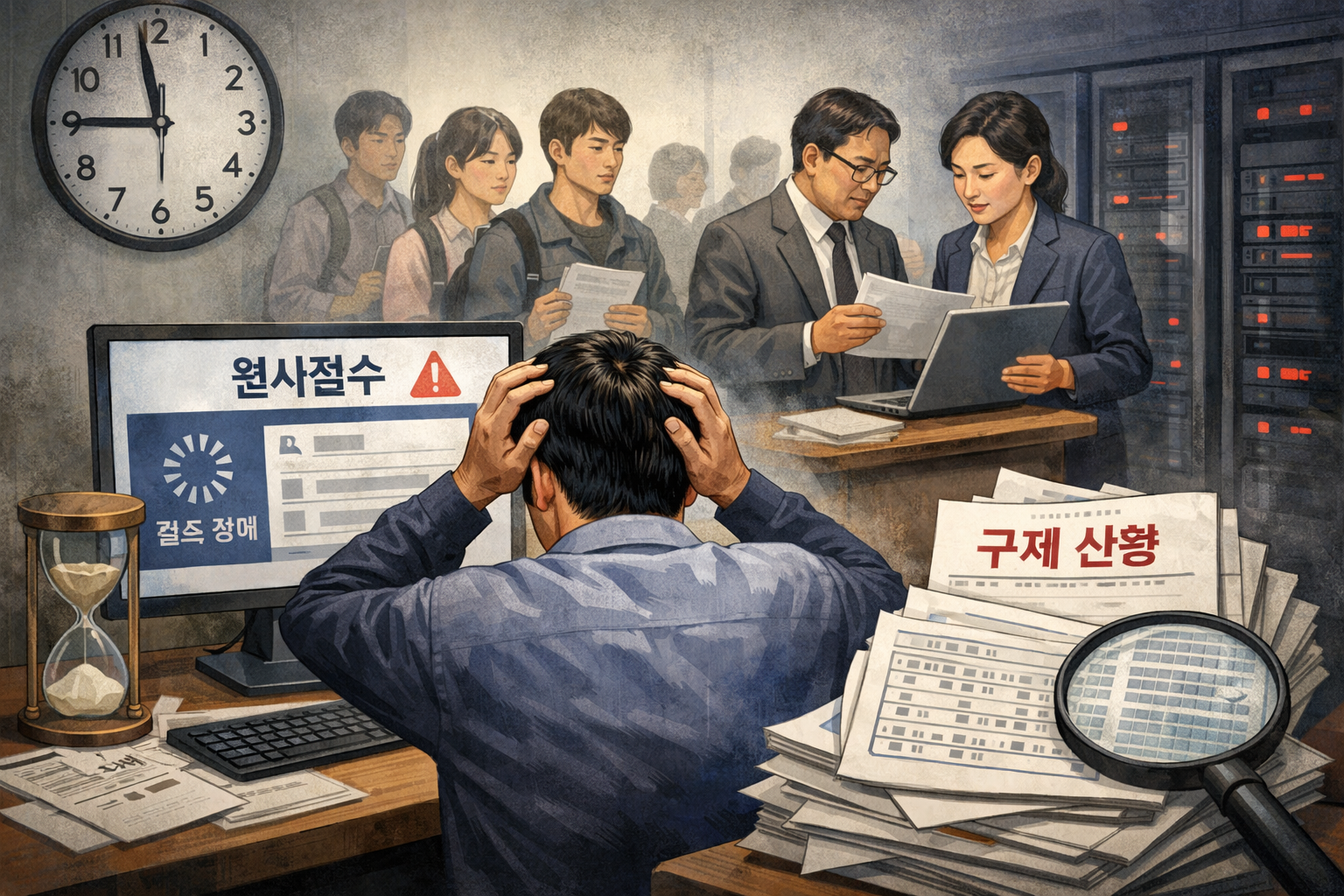 대입 수시 원서접수 장애로 최대 1200명 구제 절차 관련 AI 보도 일러스트