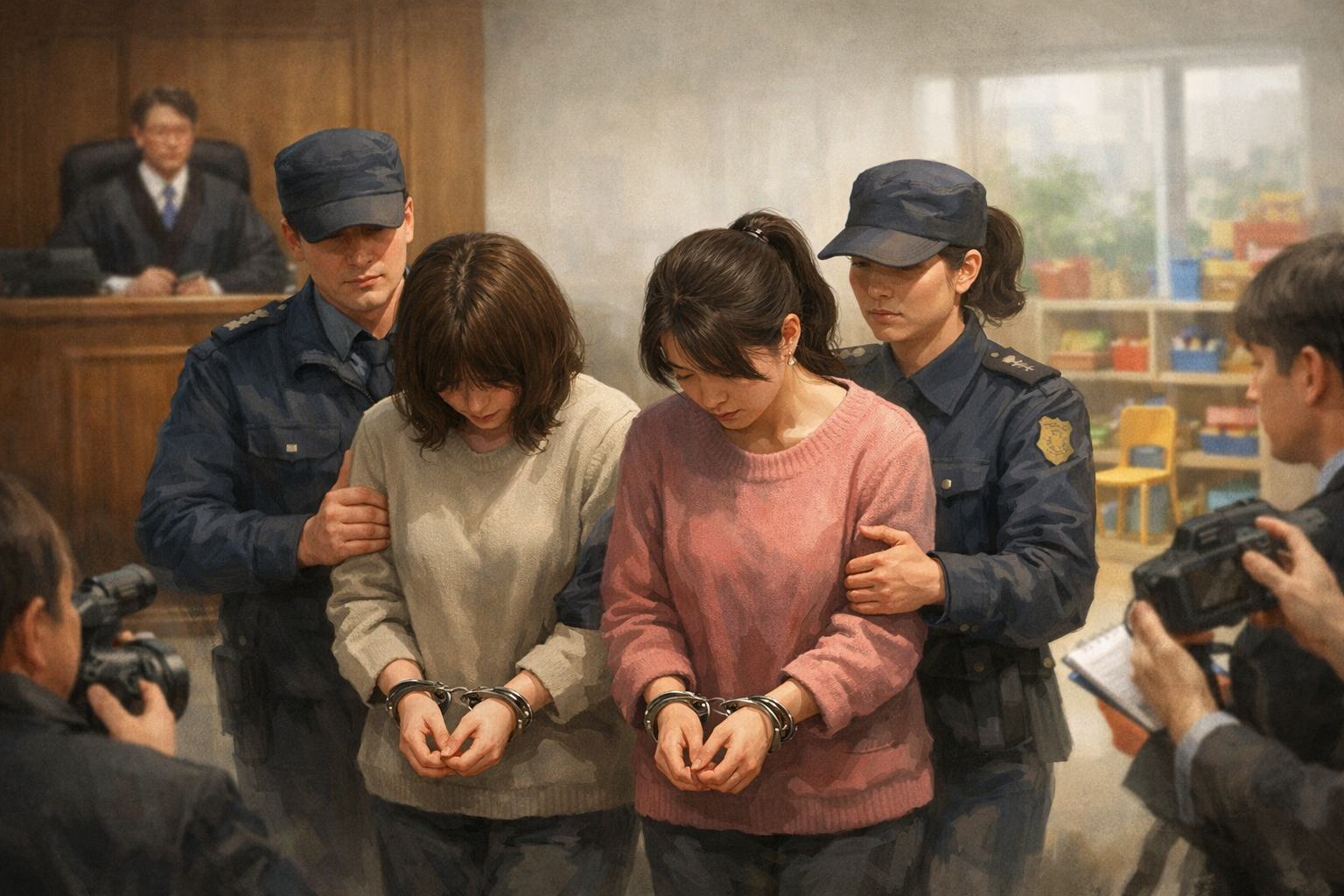 어린이집 보육교사 2명, 원생 학대 혐의로 징역형·법정구속 관련 AI 보도 일러스트