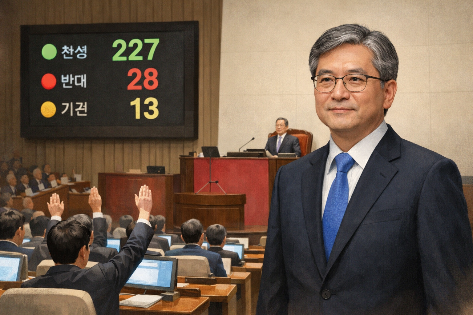 김성수 대법관 후보자 임명동의안 국회 통과 관련 AI 보도 일러스트