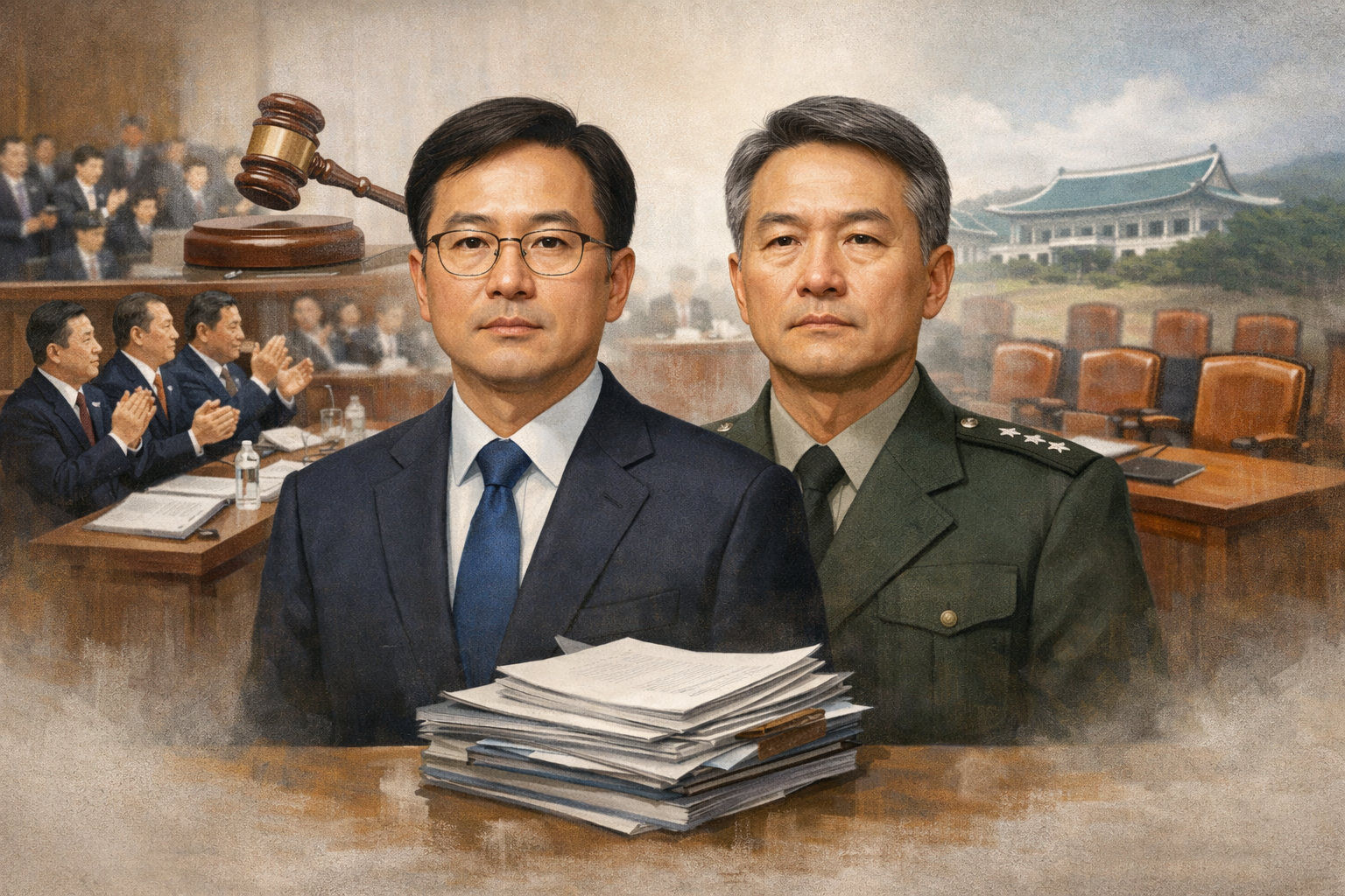 여당, 김승원·강신철 장관 후보자 청문보고서 단독 채택 관련 AI 보도 일러스트