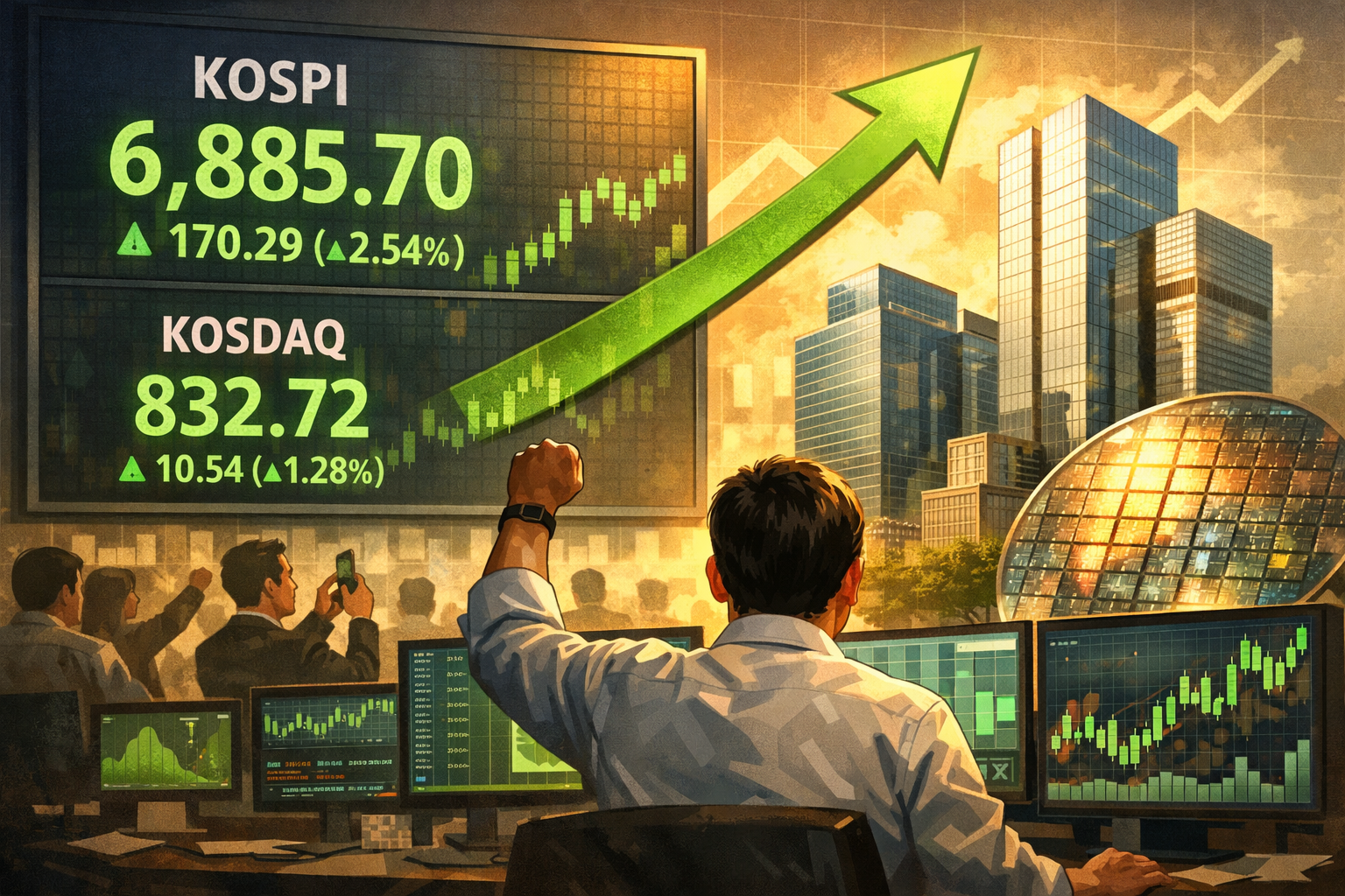 코스피, 2%대 반등 출발하며 6800선 회복 관련 AI 보도 일러스트