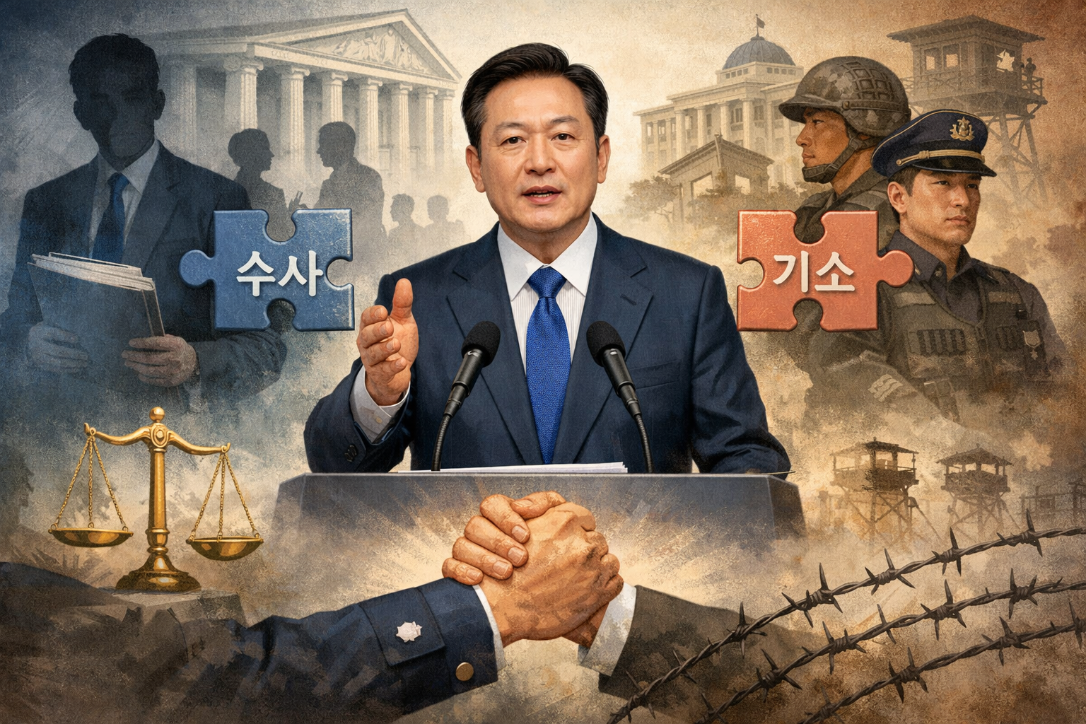 이 대통령, 수사·기소 분리 재확인…권력기관 상호견제 강조 관련 AI 보도 일러스트