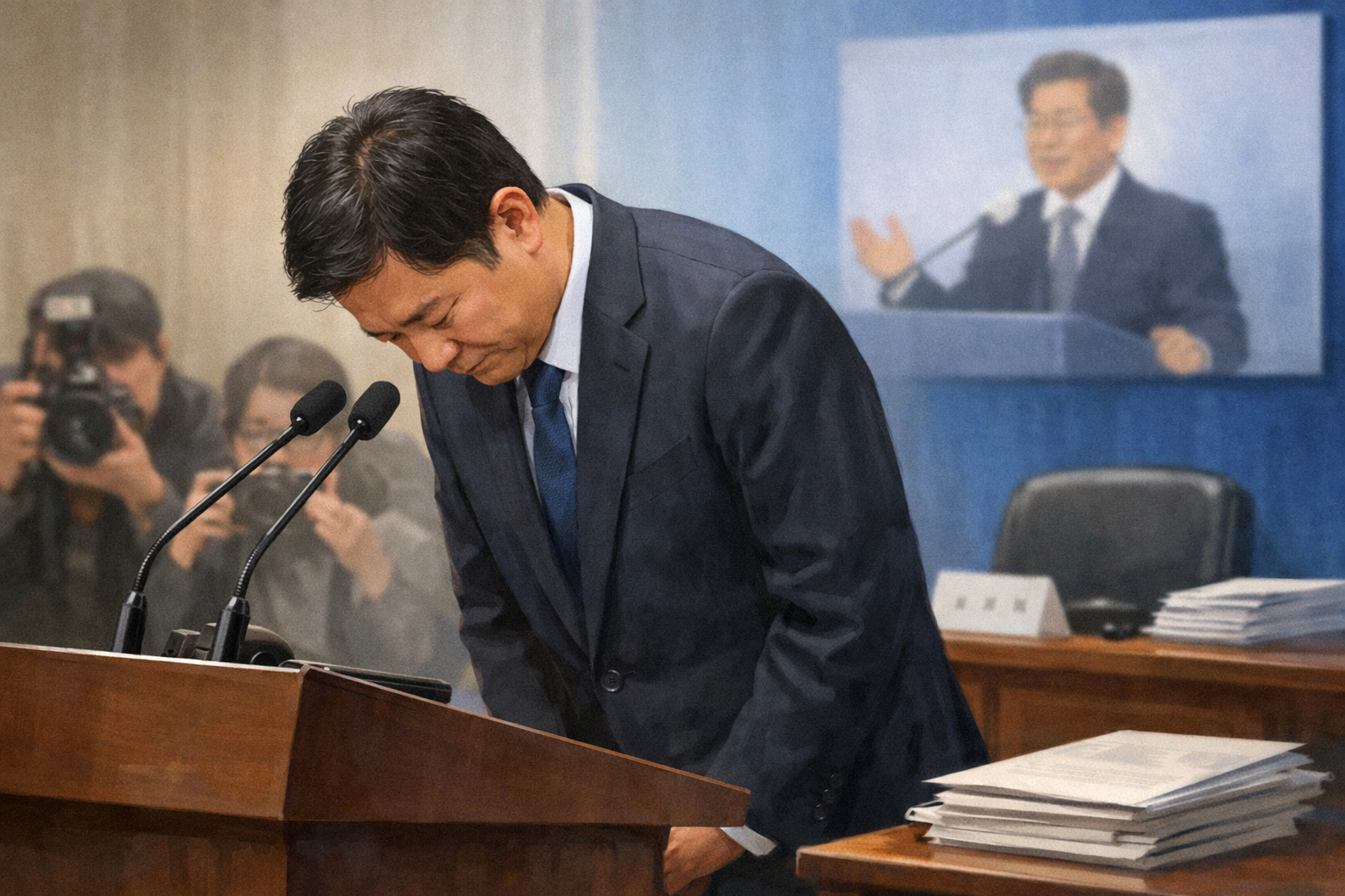 김승원 법무부 장관 후보자, 지명 20일 만에 자진 사퇴 관련 AI 보도 일러스트