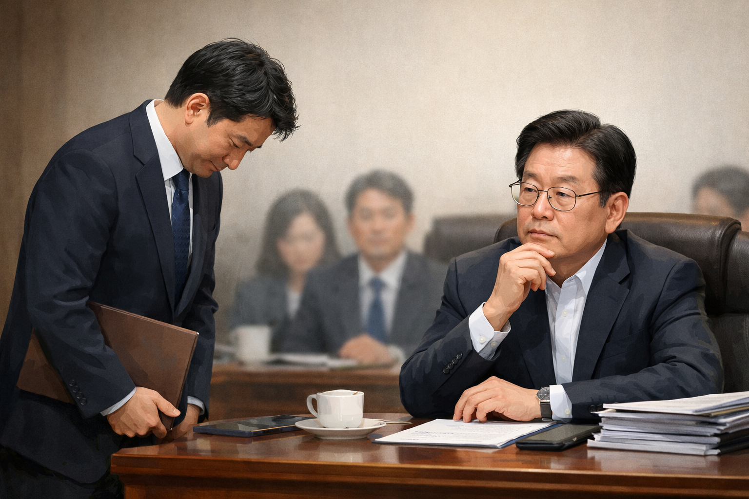 이 대통령, 강훈식 비서실장 사의 수용 여부 아직 결정하지 않아 관련 AI 보도 일러스트