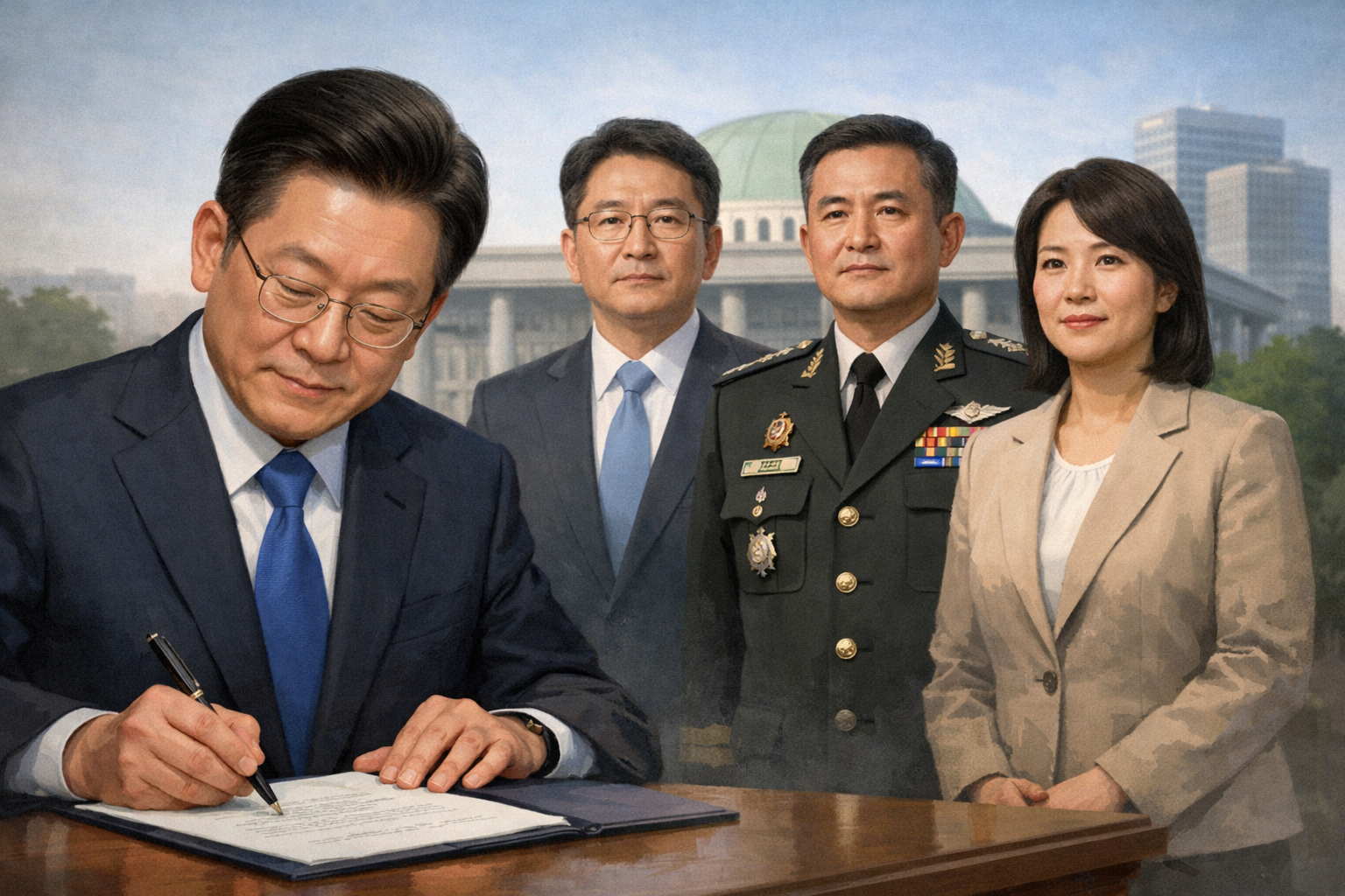 이 대통령, 경제·국방·국토 장관 3명 임명안 재가 관련 AI 보도 일러스트