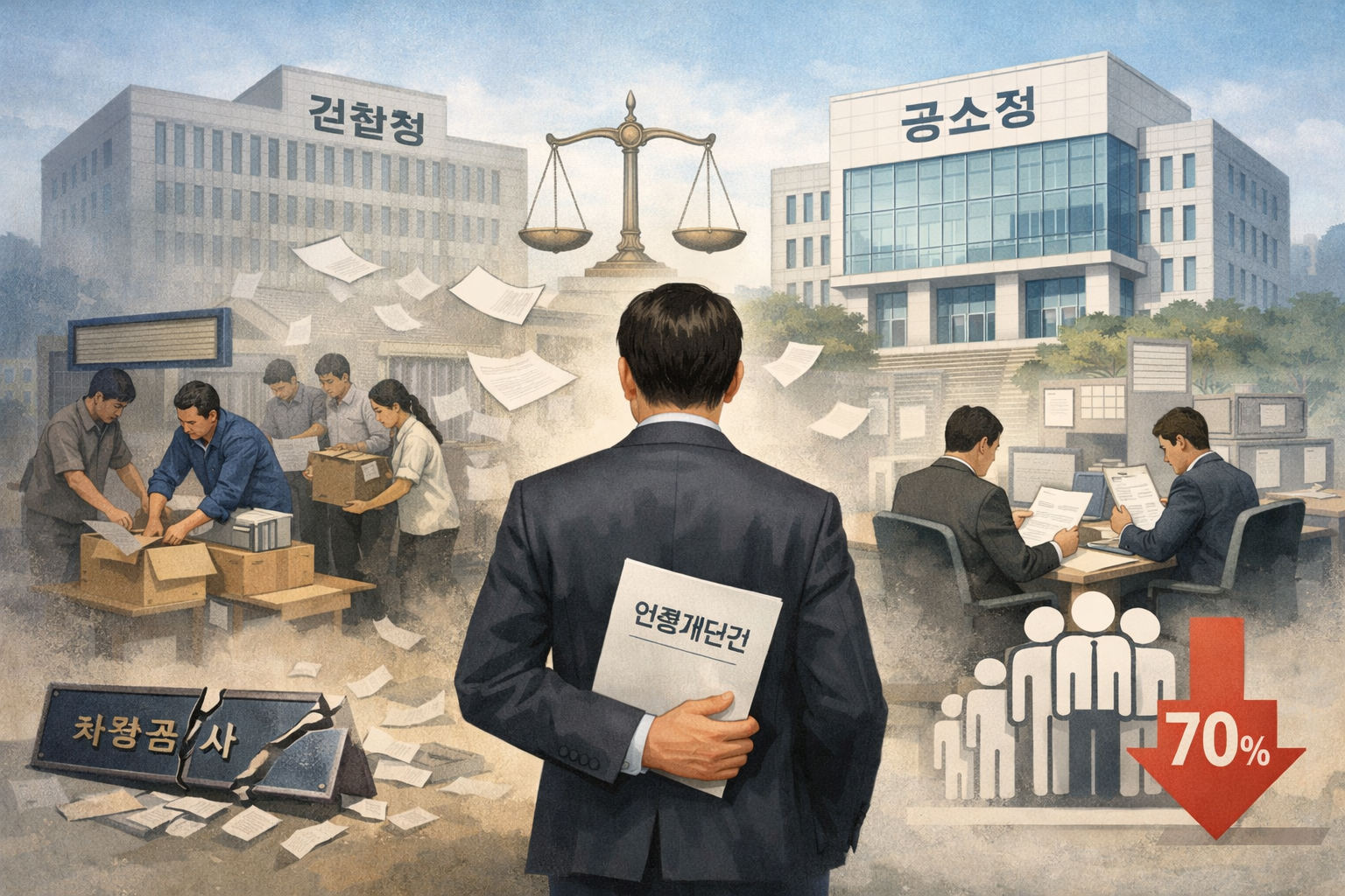 공소청, 검사 정원 줄이고 수사 인력 대폭 재편해 출범 추진 관련 AI 보도 일러스트