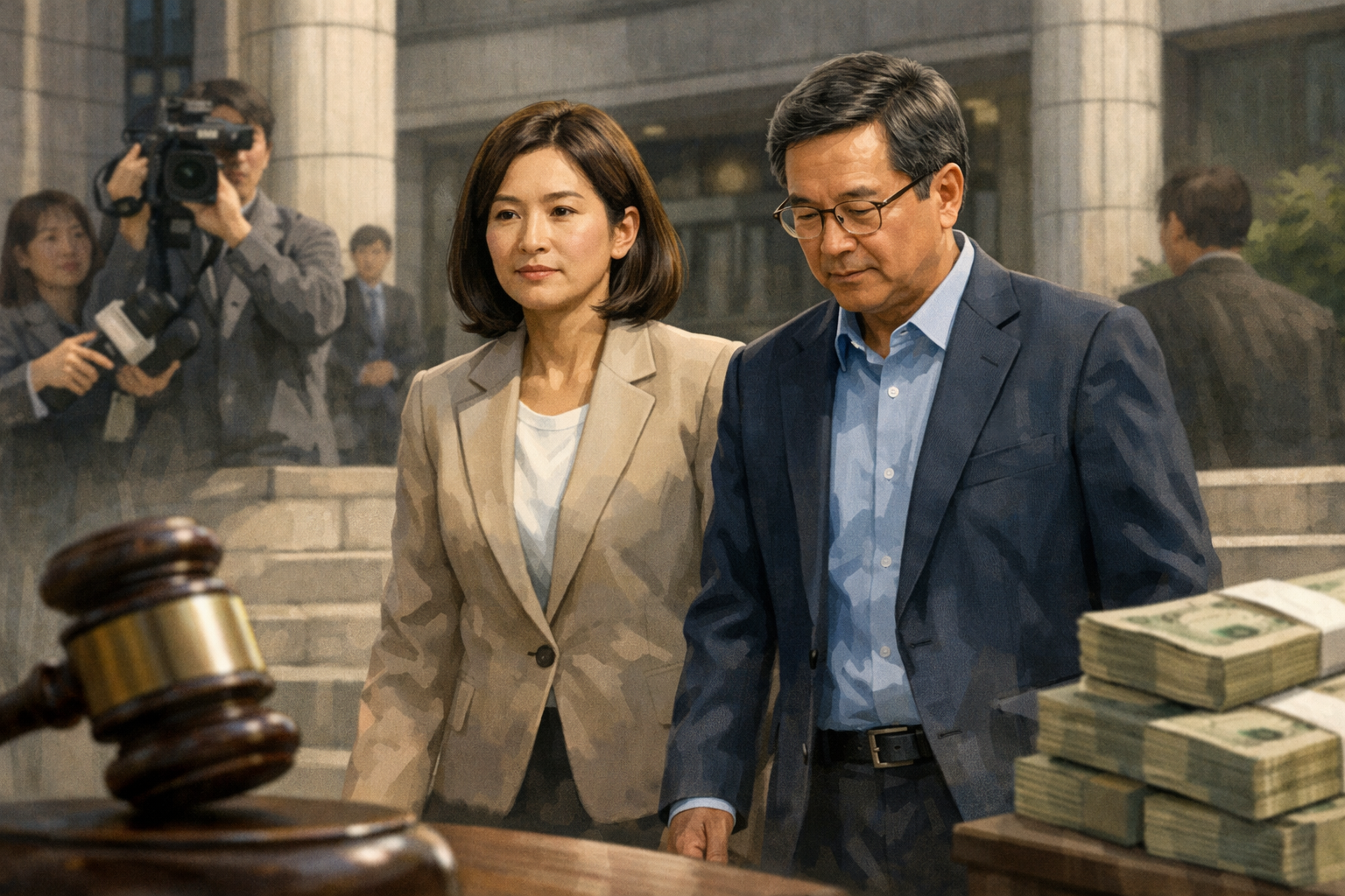 강선우·김경, 공천헌금 사건 재판 앞두고 보석 허가 관련 AI 보도 일러스트