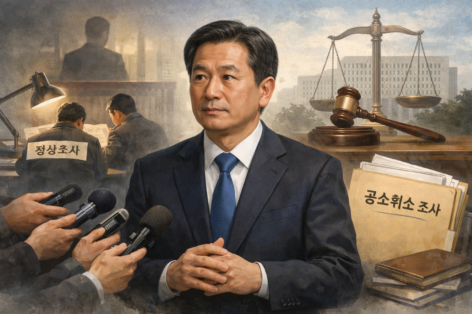 검찰총장 직무대행, 대통령 사건 공소취소 판단에 조사 결과 확인 방침 관련 AI 보도 일러스트