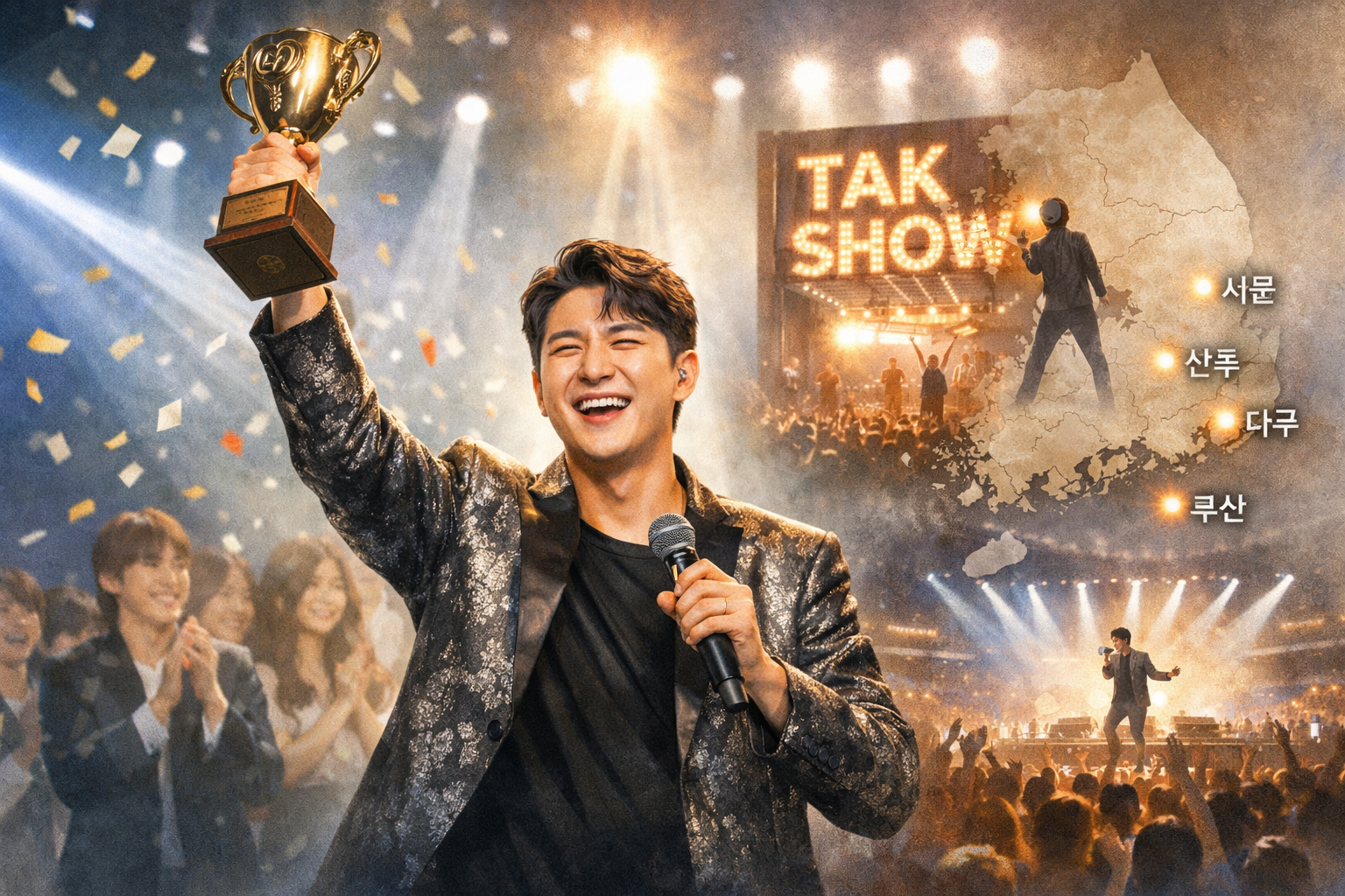 영탁, ‘꺾어’로 음악방송 1위…전국투어로 활동 이어간다 관련 AI 보도 일러스트