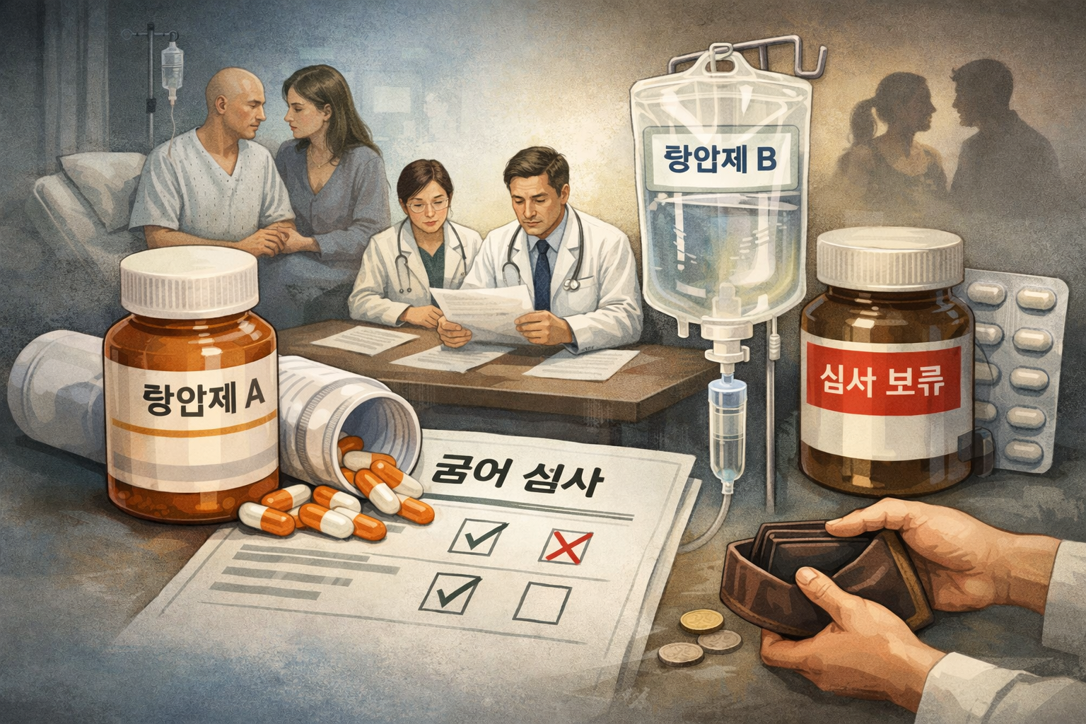 항암제 2종 건강보험 급여 심사 진전…다른 치료제는 문턱 못 넘어 관련 AI 보도 일러스트