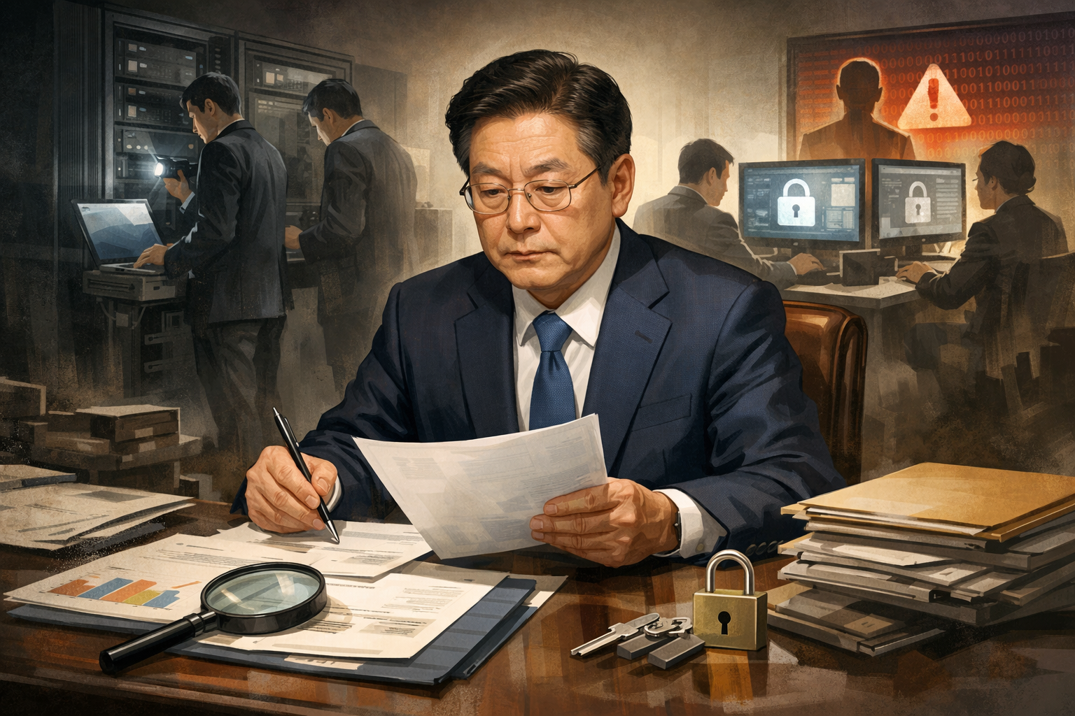 이 대통령, 금융·공공기관 개인정보 유출 철저 조사 지시 관련 AI 보도 일러스트