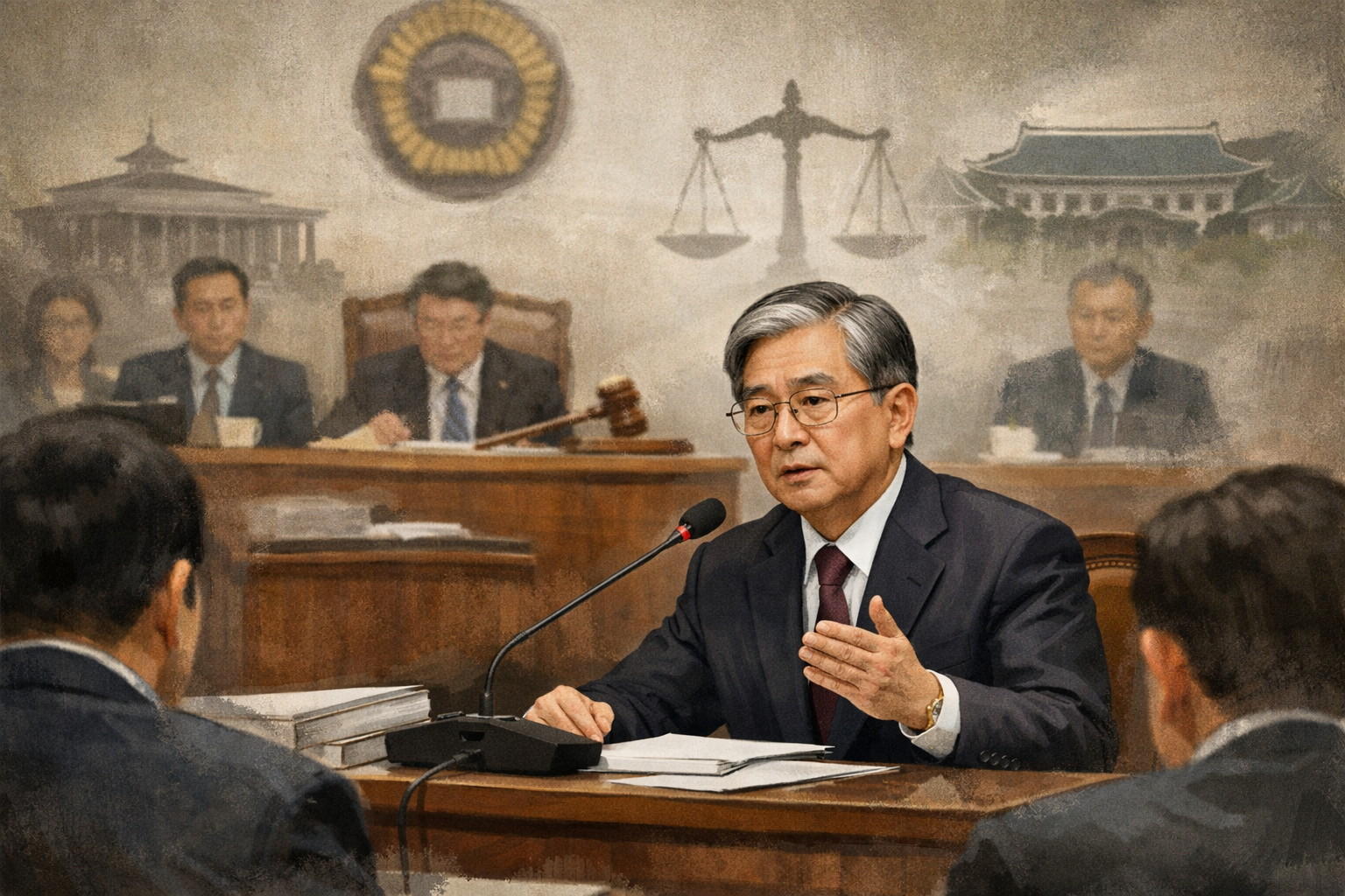 조희대 대법원장, 대법관 재제청 관련 국회 증언 거부 입장 밝혀 관련 AI 보도 일러스트