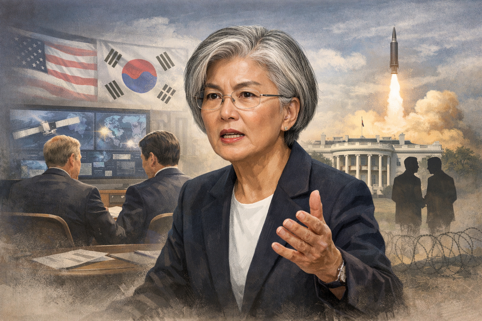 강경화 대사 "한미 정보협력 어려움 있었지만 소통 진전" 관련 AI 보도 일러스트