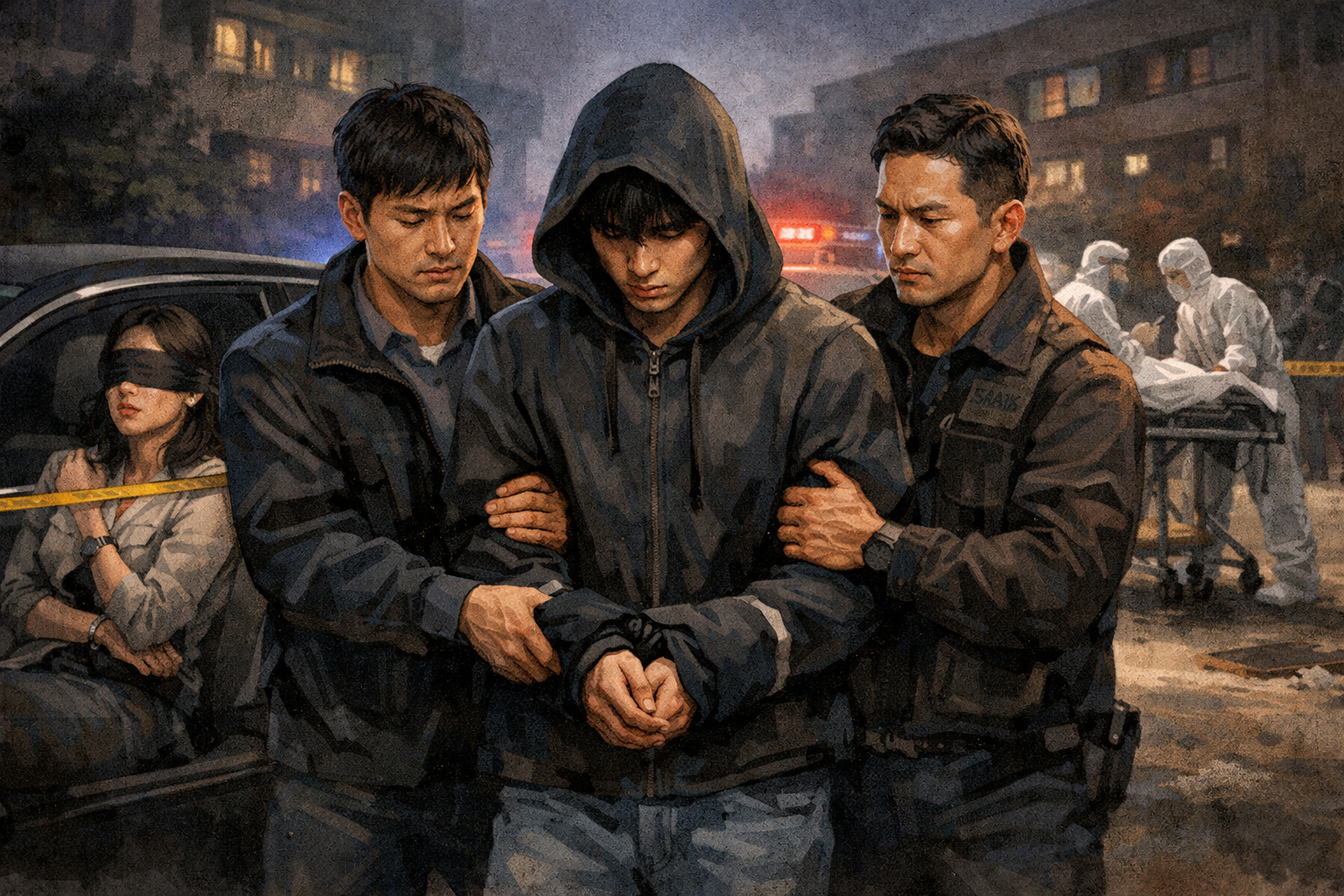 이혼 소송 중 장모 살해·배우자 납치 혐의 20대 구속 관련 AI 보도 일러스트