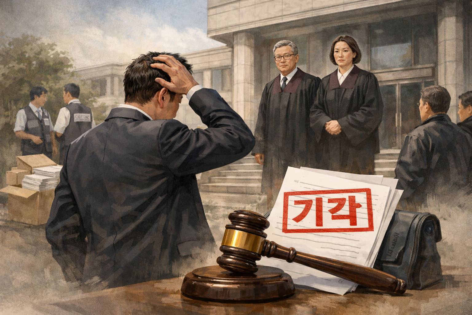 선관위 특검의 고위 법관 압수수색 영장, 법원에서 기각 관련 AI 보도 일러스트