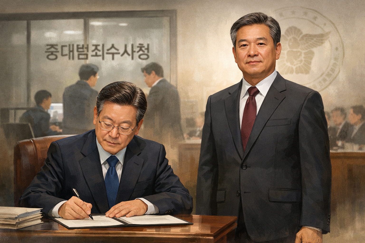 이 대통령, 김지용 초대 중수청장 임명안 재가 관련 AI 보도 일러스트